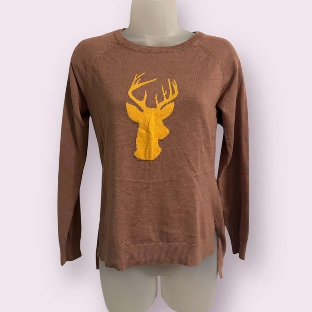 Rue21 Brown Deer Graphic Sweater Lightweight Knit Long Sleeve Size M